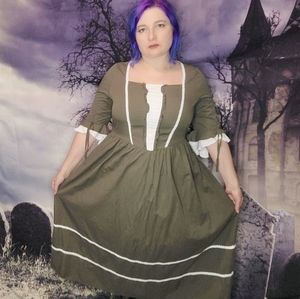 Scarlet Darkness olive green white trim whimsigoth colonial dress size L